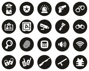 Security System & Equipment Icons White On Black Flat Design Circle Set Big