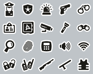 Security System & Equipment Icons Black & White Sticker Set Big