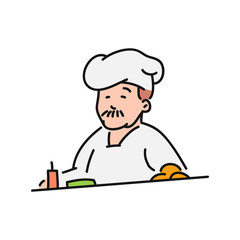 Chef cook in hat character vector illustration in sketch cartoon style isolated.