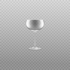 Empty glossy wine or champagne glass, realistic vector illustration isolated.