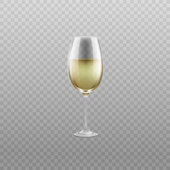 White wine or champagne in elegant glass realistic vector illustration isolated.