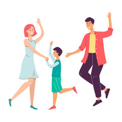 Fototapeta premium Family celebration with parents and child flat vector illustration isolated.