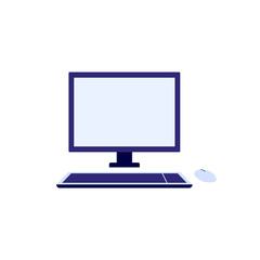 Computer monitor and keyboard icon or symbol, flat vector illustration isolate.