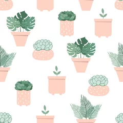 Printed roller blinds Plants in pots Seamless pattern of flowers in pots