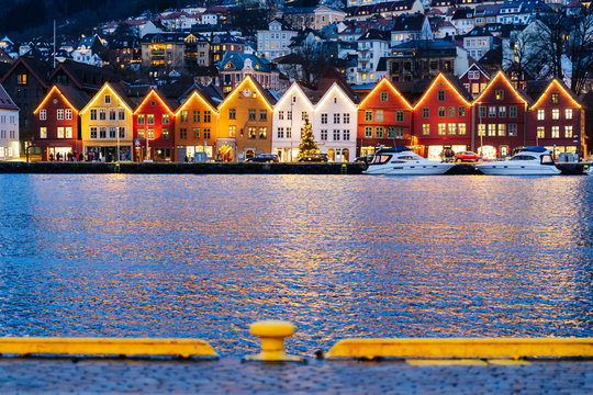 Harbor in Bergen in the evening, Norway