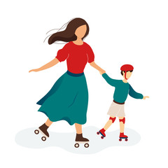 Mother and son skating on roller