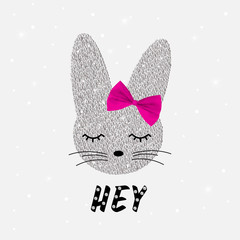 Cute rabbit in sequins vector. Bunny cute print. Can be used for kids or babies t shirt design. Fashion print graphic. Cartoon animal illustration