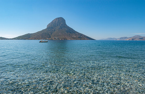 The small island of Telendos from Massouri beach, Kalymnos