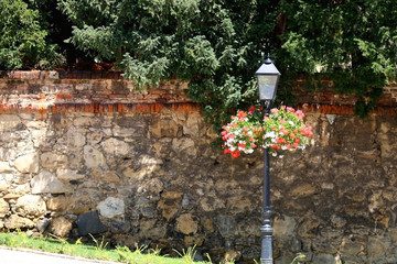 Vintage lamp with flowers in uptown Zagreb, Croatia.