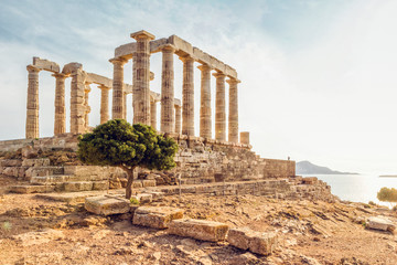 Ancient ruin of Poseidon temple, Cape Sounion, Attika, Greece