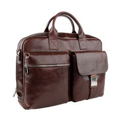 New fashion bag in dark brown leather. Isolated on white