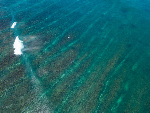 Indonesia, East Java, Aerial view of surfers at G-Land