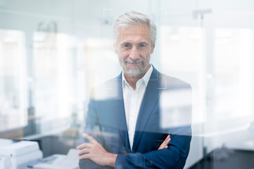 Portrait of businessman with grid over his face