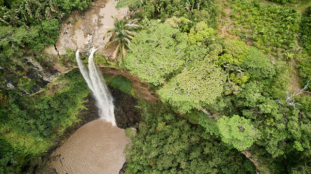 Mauritius, Riviere Noire District, Chamarel, Aerial view of Chamarel Waterfall