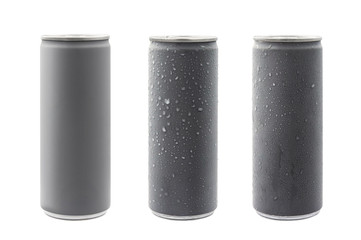 Gray aluminum cans isolated on white background with clipping path.Blank package no brand for...