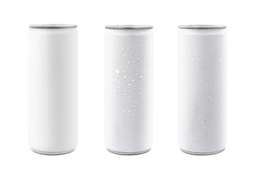 White aluminum cans isolated on white background with clipping path.Blank package no brand for...