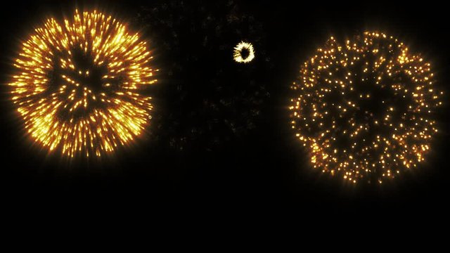 Pack Of Beautiful Fireworks Explosion/ 4k animation of a fireworks holidays background with shining rays and fire particles