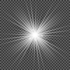 Shining vector golden sun with light effects. Flares and gleams rounded and hexagonal shapes, rainbow halo.