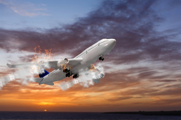 Fototapeta na wymiar Jet carrier and engine on fire