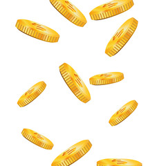 Coins explosion isolated on checkered background. Gold coins explosion vector illustration. Jackpot concept