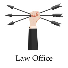 Law Office - Female hand in a business suit holds three arrows