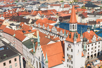Fototapeta na wymiar Beautiful super wide-angle sunny aerial view of Munich, Bayern, Bavaria, German