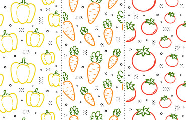 Hand drawn vegetables seamless patterns