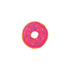 Pink donut on white background, flat vector illustration. Donut vector illustration