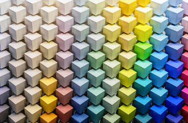 Multicolored wooden cubes with a 3D effect. Cubes with a palette for the selection of interior paints.