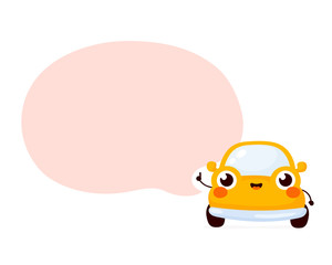 Cute happy yellow car with speech bubble