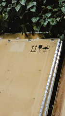 Obraz premium Wooden Packaging Box with signs