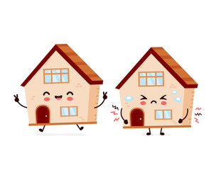Cute happy smiling and sad house