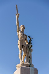 Victor Emmanuel II of Italy statue, king of Sardinia and united Italy, blue clear sky background
