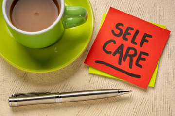 self care reminder note with coffee