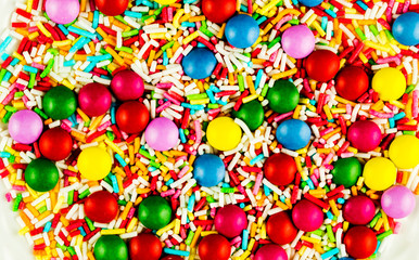 Easter jelly beans. Easter sweet powder in a plate. Round of Easter candy.
