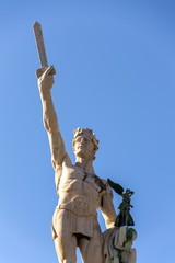 Victor Emmanuel II of Italy statue, king of Sardinia and united Italy, blue clear sky background