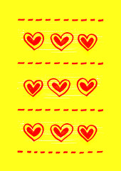 Yellow background with abstract red hearts