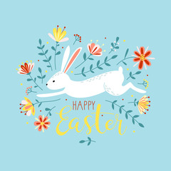 vector easter composition with bunny and flowers