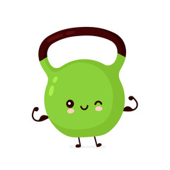 Cute smiling happy fitness kettlebell show muscle