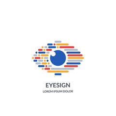 Eye vision logo sign or emblem design template. Abstract colorful morse code human eyes vector illustration © Qualit Design