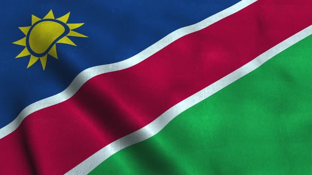 Namibia flag waving in the wind. National flag Republic of Namibia