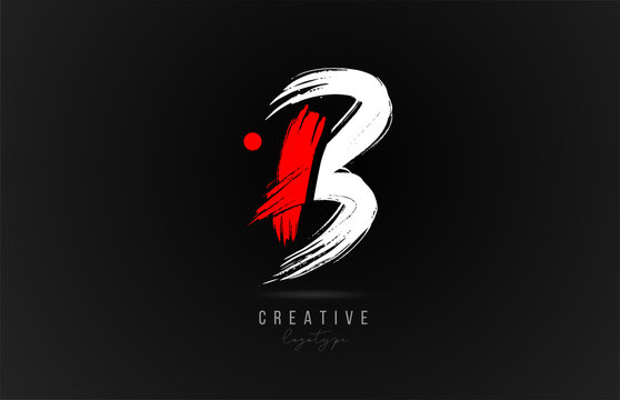 brush stroke letter B logo alphabet icon design template in white and red for business