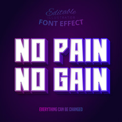 No pain no gain text, editable text effect. Can be used as poster,banner, game or template design.
