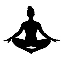 Black silhouette in yoga lotus position.