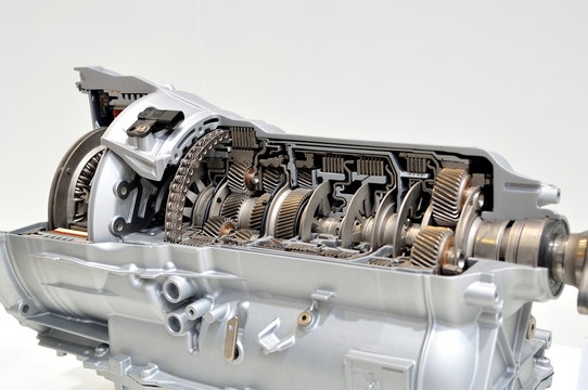 8 gear Plug-in Hybrid gearbox.With selective focus, isolated.