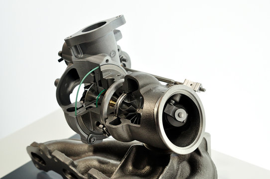 Cross section of turbocharger, isolated.