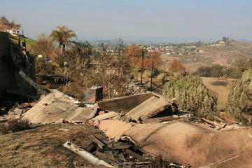 San Diego wildfires:  The Witch Fire devastation in the San Diego, California community of Rancho...