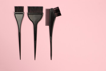 Tools for hairdresser, for painting hair on a pink background