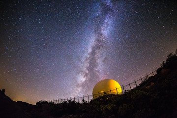 Milky Way and radar dome atop Mount Laguna.