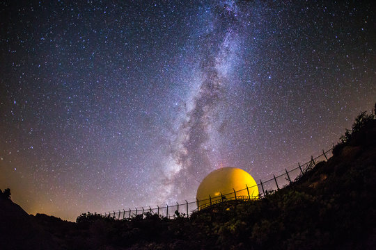 Milky Way and radar dome atop Mount Laguna.